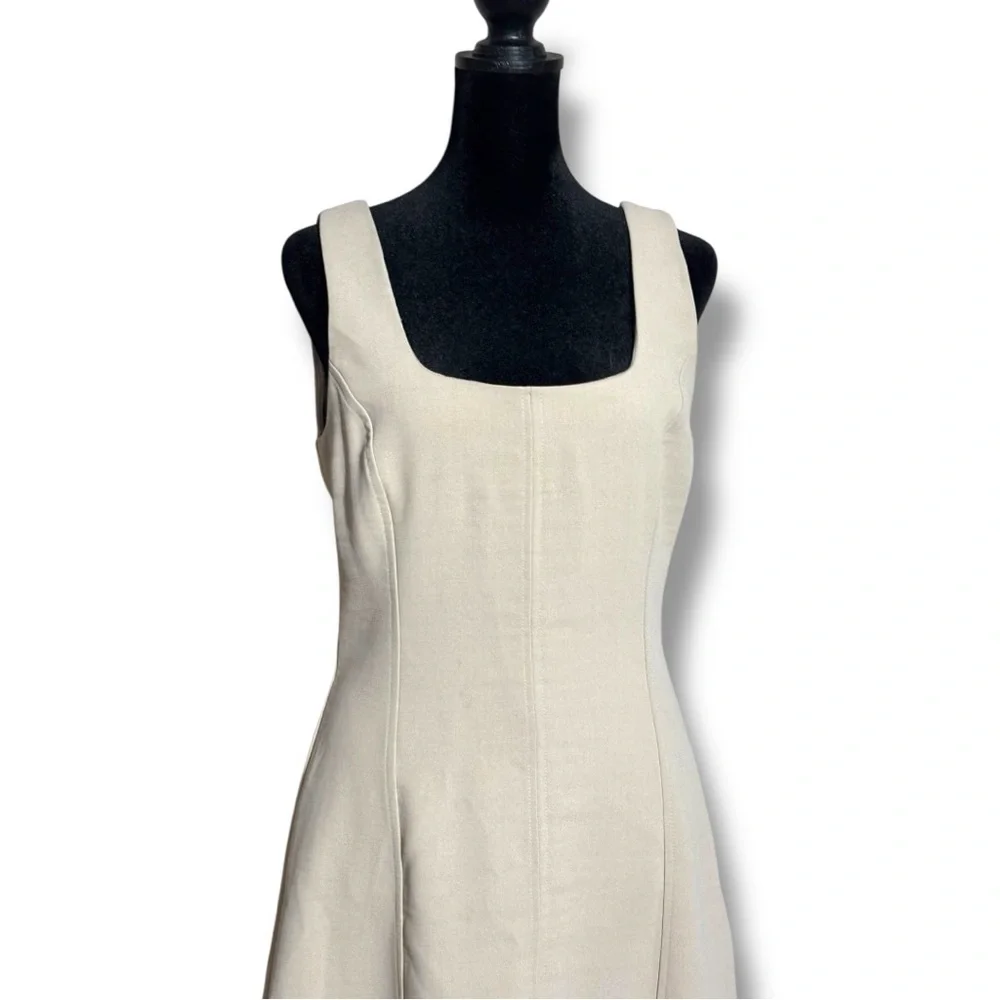 Joie Cream Sleeveless A-Line Square Neck Soft Fit & Flare Midi Dress - Picture 2 of 15